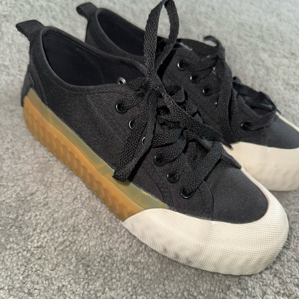 Zara Black Canvas Platform Sneakers 7 - Picture 9 of 9